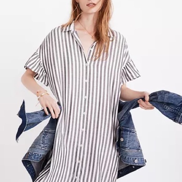 Madewell Dresses & Skirts - Madewell Courier Ruffle Sleeve Shirtdress Sz Small